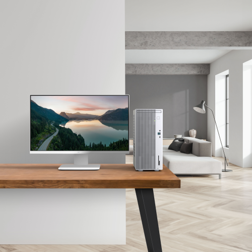 An ASUS Mini Tower setup in a home office.